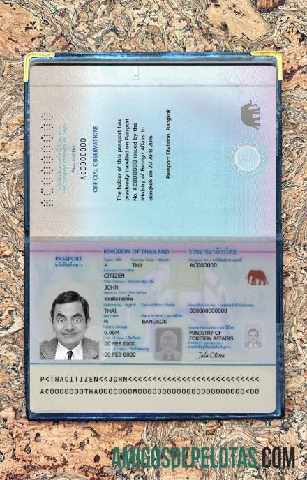 Passaporte da Tailândia 2020 presente exemplo